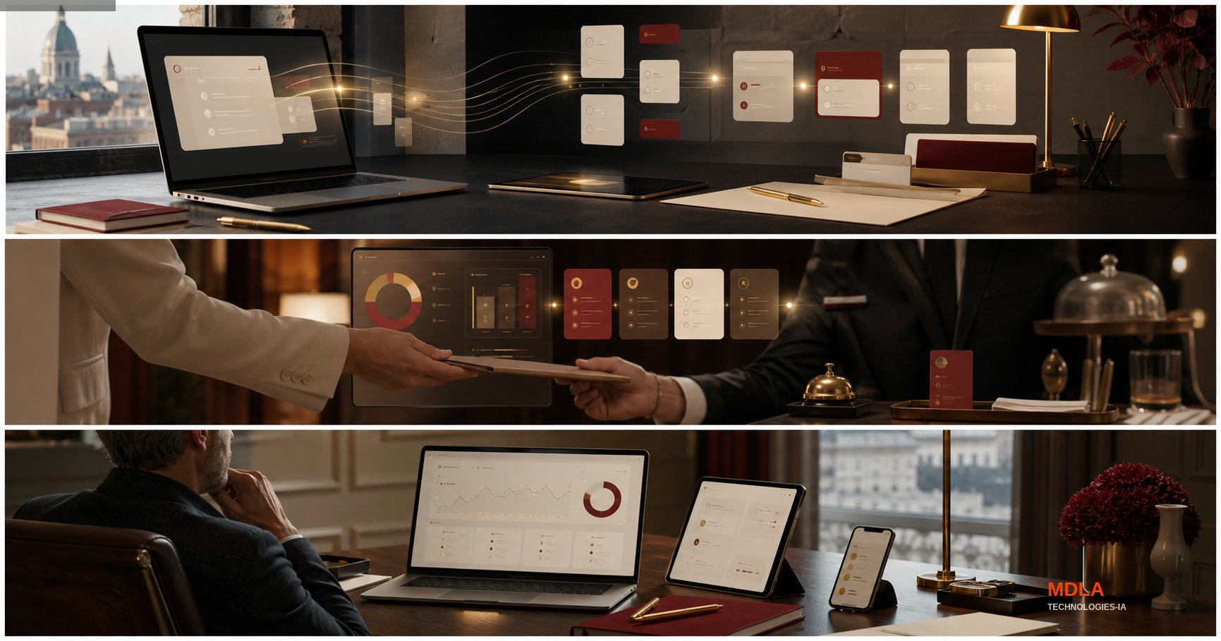 Premium editorial CRM pipeline visuals across devices in a warm business office.